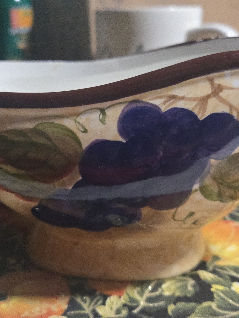 Vintage Hand-Painted Purple Grape Ceramic gravy boat - pitcher  Deco Home Art